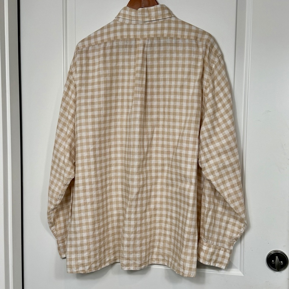 Brooks Brothers Mens XXL Tan White Gingham Linen Shirt Regent Fit Button Down - Picture 3 of 9